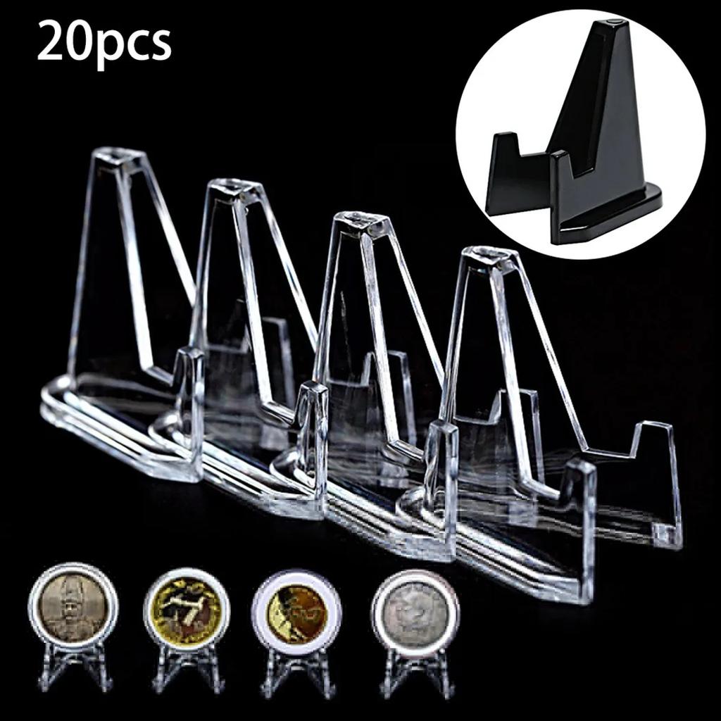 20Pcs Plastic Mini Coin Display Stand Small Easel Rack Shelf Frame Photo Display Dish Rack Commemorative Coins Capsule Holder