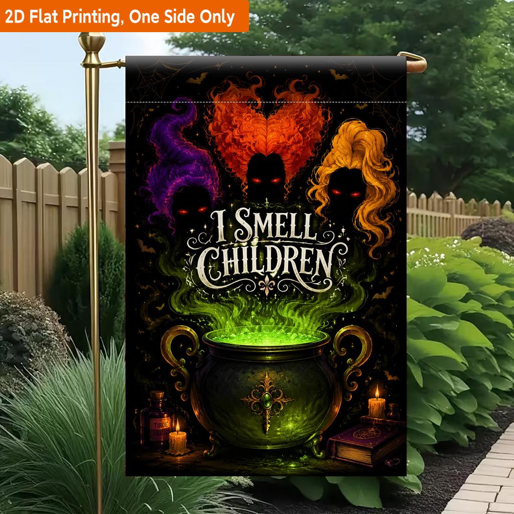 2D Flat - 2D Flat Printing Garden Flag 1pc, Witches Brewing Green Potion Durable Single-Sided Print Yard Flag, Garden & Home Holiday Decoration, 29.97