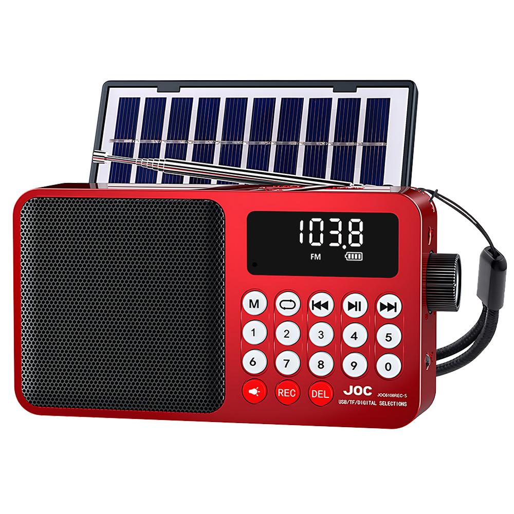 

Mini Portable Emergency Radio LED Display Solar Panel Radios Receiver Wireless Bluetooth Speaker Recorder with TF Card USB Slot червоний