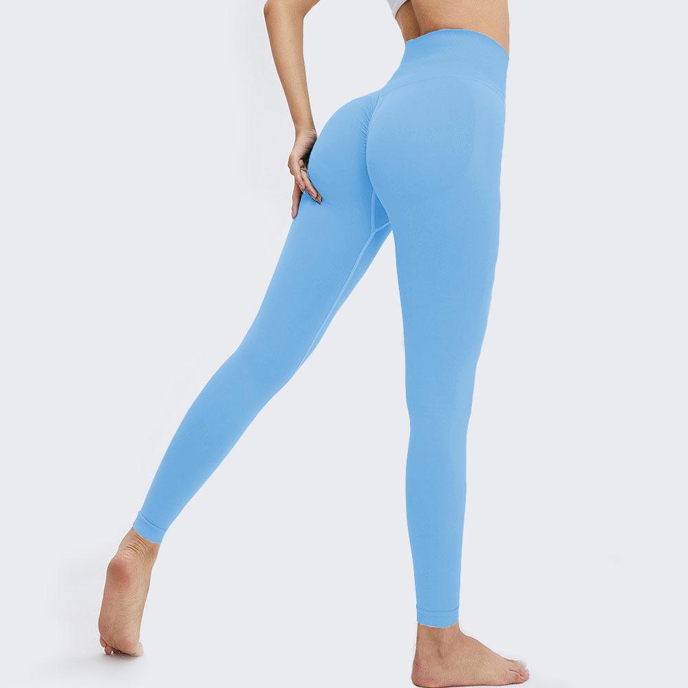 European & American Seamless Ruched T-Line Yoga Pants: High-Waist, Tummy Control, Hip-Lifting Fitness Leggings for Women
