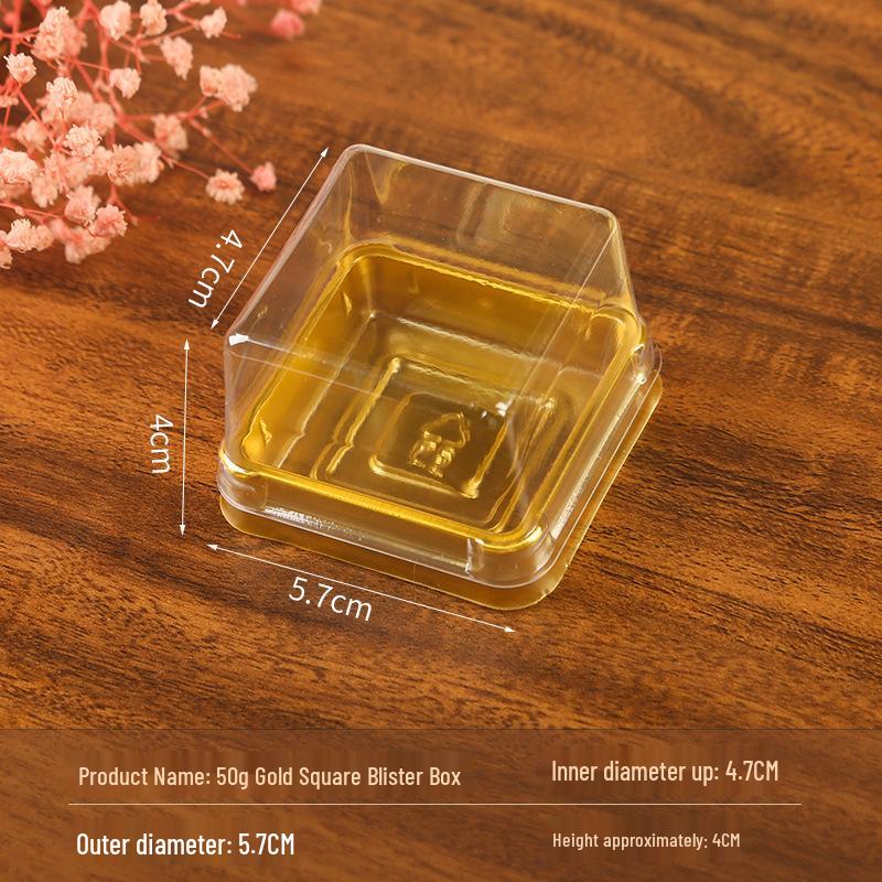 Mid-Autumn Festival Mooncake Box with Lid, Clear Cake Blister, Gold Plastic Tray
