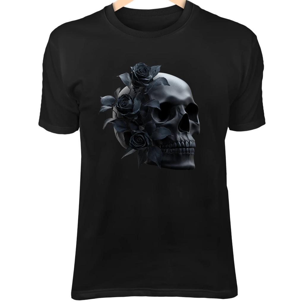 Skull with Black Roses T-Shirt – Floral Decay, Dark Romantic Style
