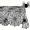 Halloween Spiderweb Tablecloth Black Lace Cobweb Decor with Spiders Ideal for Fireplace Mantle Kitchen & Party Table Decorations