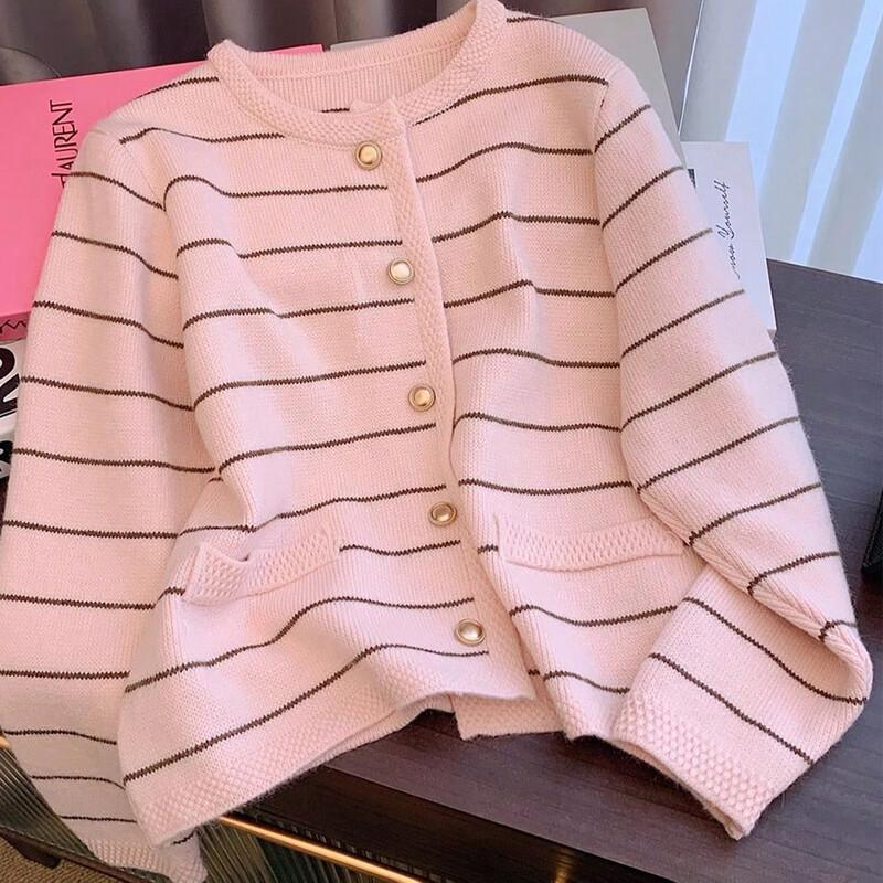 Women s Spring Color Block Stripe Knit Cardigan L