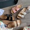 Spot Second Hair! Grape Mother Same Shoes Double Word with Square Buckle Thick-soled Casual Birken Flat-bottomed Cool Slippers Female Summer