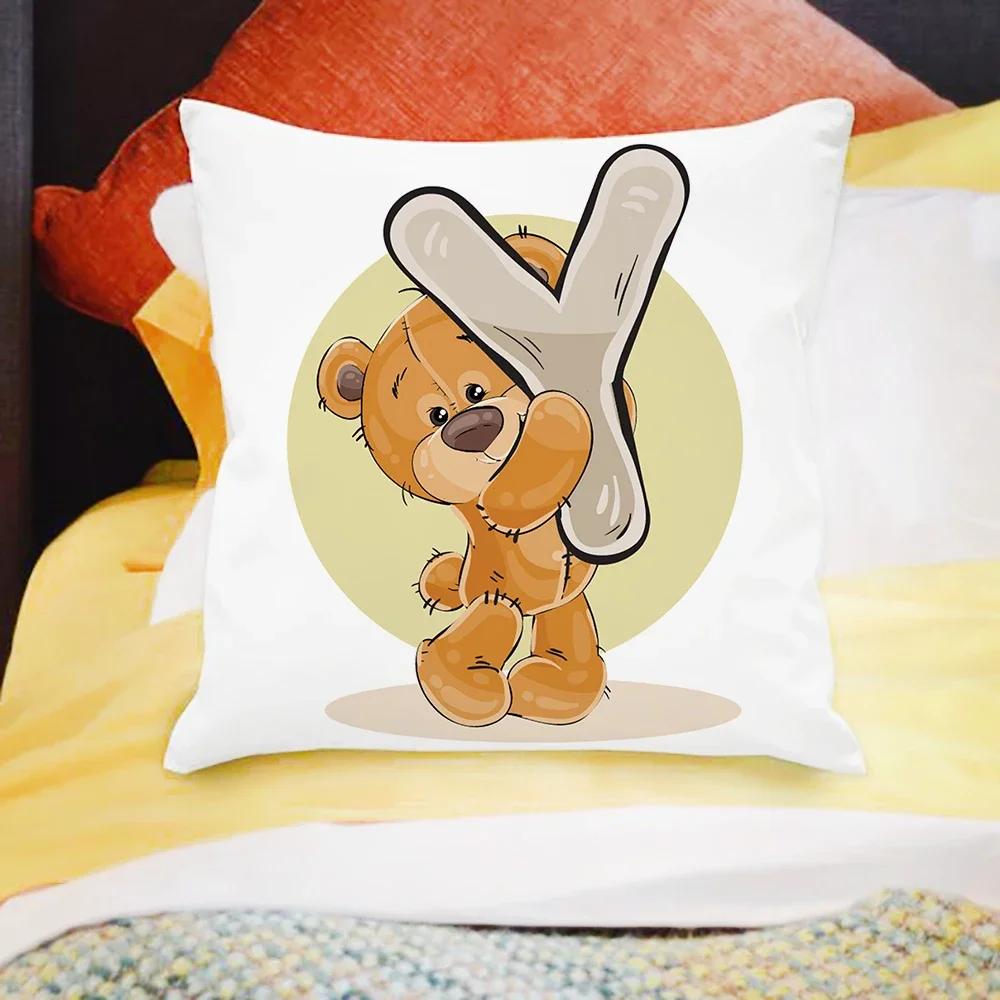 Cartoon Bear Sofa Children's Room Decoration Cute Animal Pillowcase  Letter Printing Cushion Cover