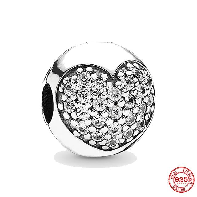 Clip 925 Sterling Silver CZ Zircon Love Heart Star Line Clip Charm Beads Stopper Fit Fashion Style Bracelet Silver 925 Jewelr