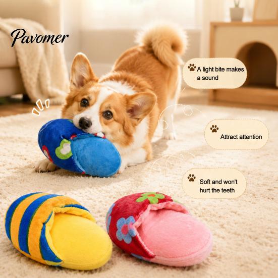 Soft Stuffed Slippers for Pets Slipper Dog Toy, Plush Squeaky Chew Interactive Toys Puppy Teething Toy Small Medium Dogs Fetch Play