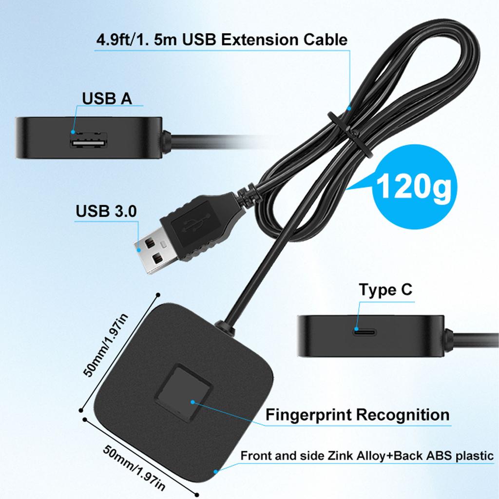 USB Computer Fingerprint Reader Fast Matching 360 Degree Touch Dongle Biometric Fingerprint Scanner Support for Windows 10 11 PC