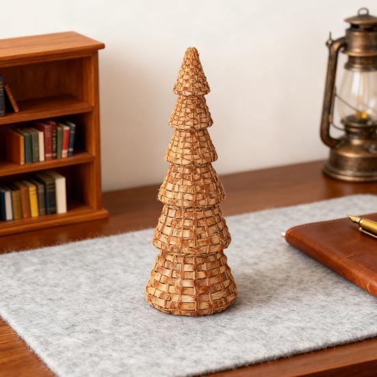 Rattan Harts Julgranskotte Natur Rattan Stil Bordsjulgransfigurer för Vinterhelg Entrébord Spiselhylla Mittpunkt