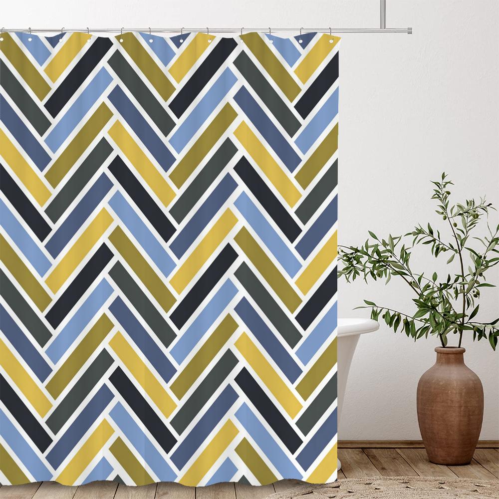 Modern Stripe Geometric Shower Curtains Waterproof Fabric Bath Curtains For Bathroom Bathtub Large Wide Bathing Cover With Hooks
