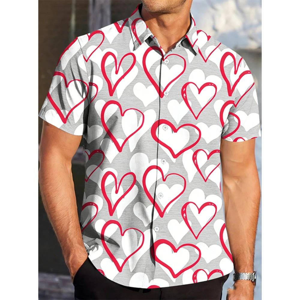 

Fashionable 2026 Men s Short Sleeve Shirts Digital Printed Hearts and Flowers Design Summer Comfortable Outdoor Activities 3XL