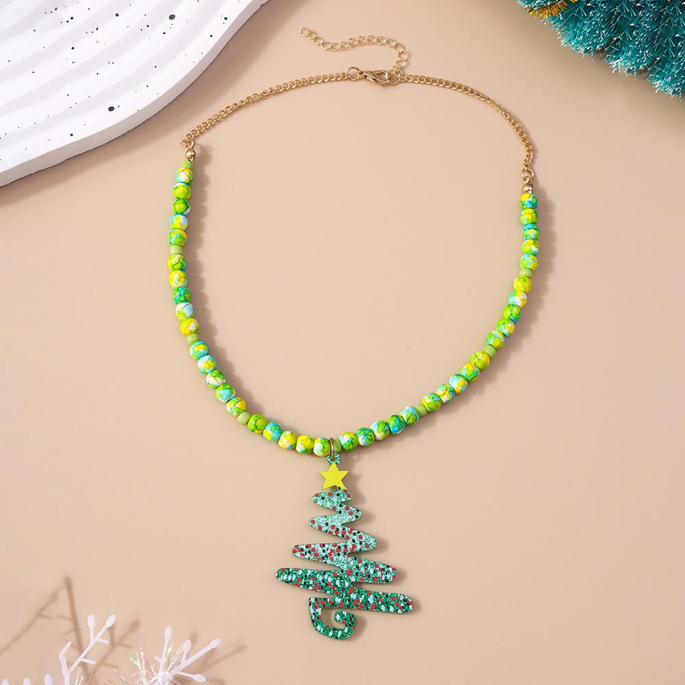 

Christmas Miyuki Bead Necklace Set: Fashionable, Versatile Clavicle Chain with Christmas Tree Design