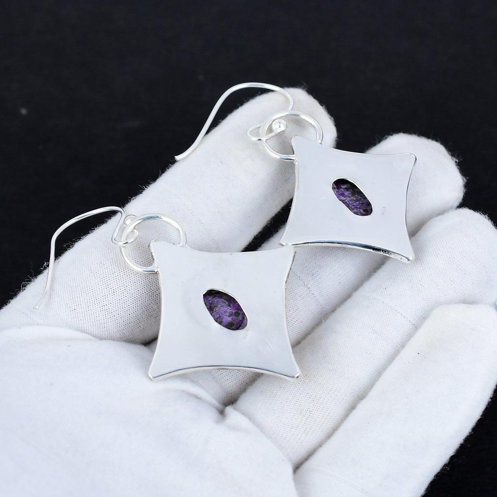 Natürliche Purpurit Edelstein Antike Ohrringe 925 Sterling Silber Ohrringe, Boho Silber Schmuck Ohrhänger, Geschenke zum Geburtstag Geschenke für Sie