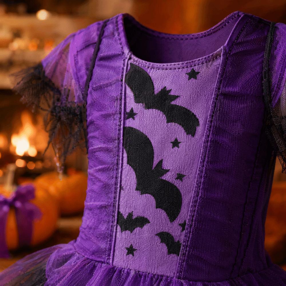 Purple Bat Design Demon Costume Wizard Hat Included Role Play Clothes Cosplay Dress  For Girls