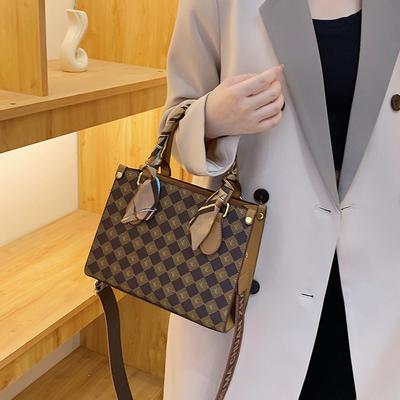 Europe and the United States Retro Ribbon Women's Bag Letters Floral Wideband Tote Bag Simple Hundred Shoulder Crossbody Bag PU