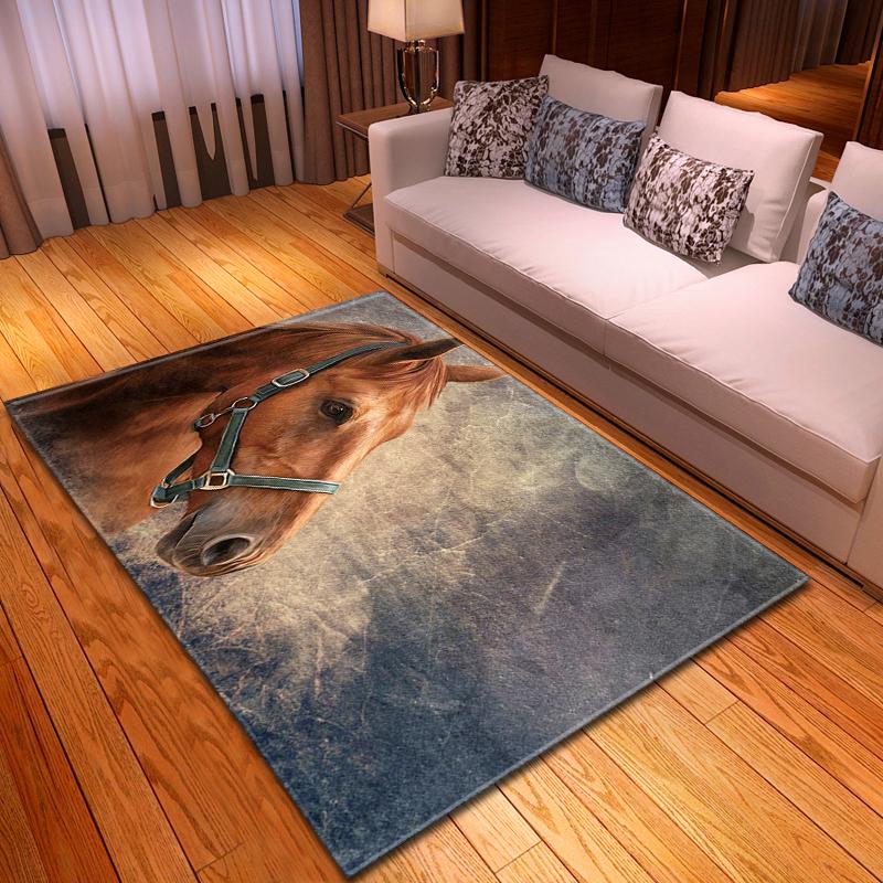 Modern Decor 3D Horses Pattern Carpet Sofa Area Rug Anti-slip Mats Bedside Kitchen Rugs Children Play Carpets for Living Room