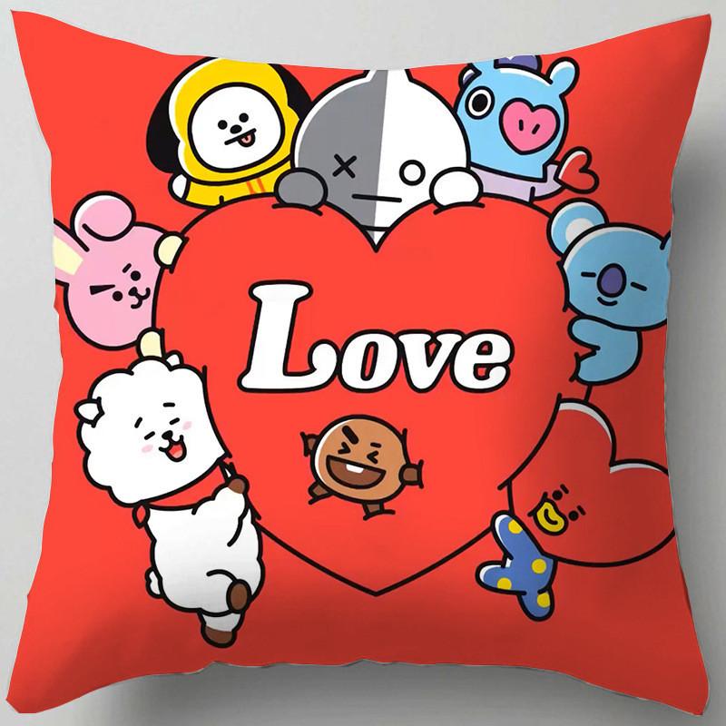 Cartoon Bt21 Cushion Cover Decorative Soft Pillow Case Sofa Car Protector Throw