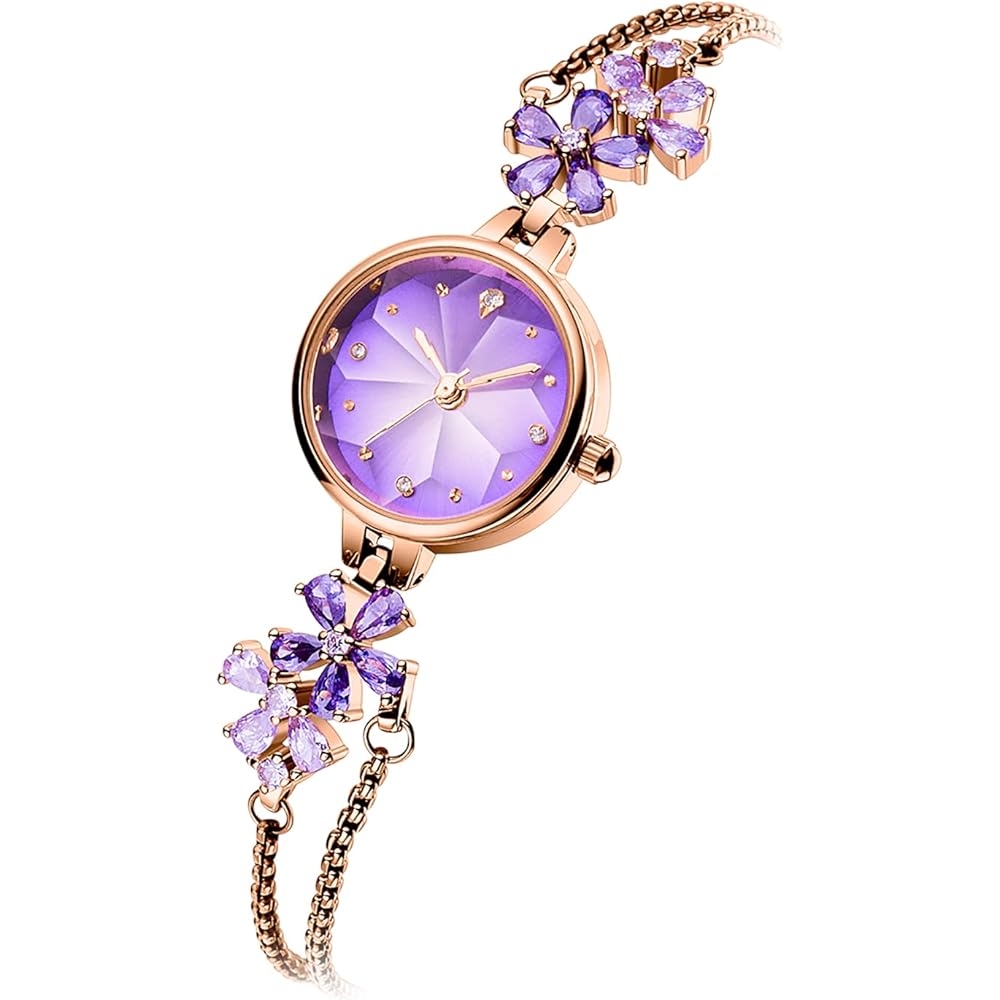 Time100 Women's Quartz Bracelet Watch Purple with Crystal Band, Waterproof, Multifaceted Glass, Gift Box