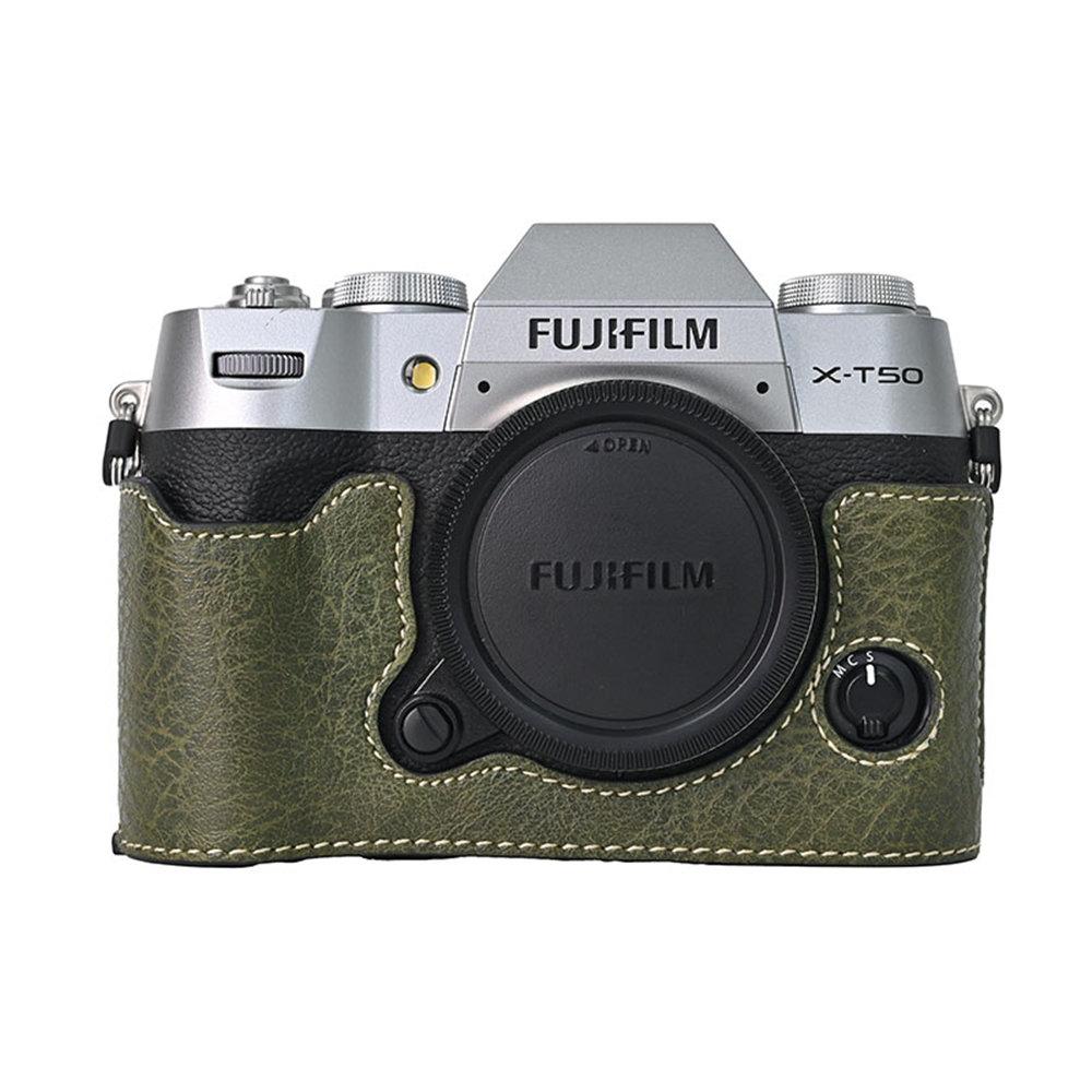 Litchi Pattern PU Leather Camera Half Case for Fujifilm XT50 Fuji X-T50 Bottom Battery Opening Magnetic Cover