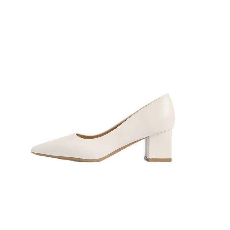 Módní Jednoduché Boty na Vysokém Podpatku, Temperamentní Jednoduché Boty s Ostrou Špičkou na Silném Podpatku, Profesionální Pracovní Boty s Mělkým Výstřihem