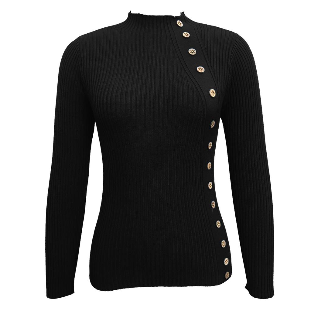 Women's Casual Color Slim Button Knit Sweater Long Sleeved Base Sweater Sweater