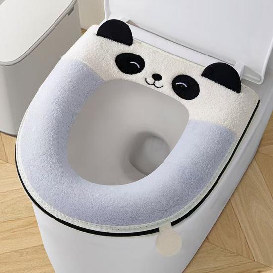 Toilet Mat with Handle Cartoon Panda Design Thickened Velvet Toilet Seat Cover Bathroom Dorm Hotel Accessories