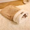 Winter Katzen Schlafsack Halbgeschlossenes Katzen Nest Wärmekissen Weicher Plüsch Wärmer Gemütliche Betten Zubehör für Kleine Kätzchen Hunde 3-6KG