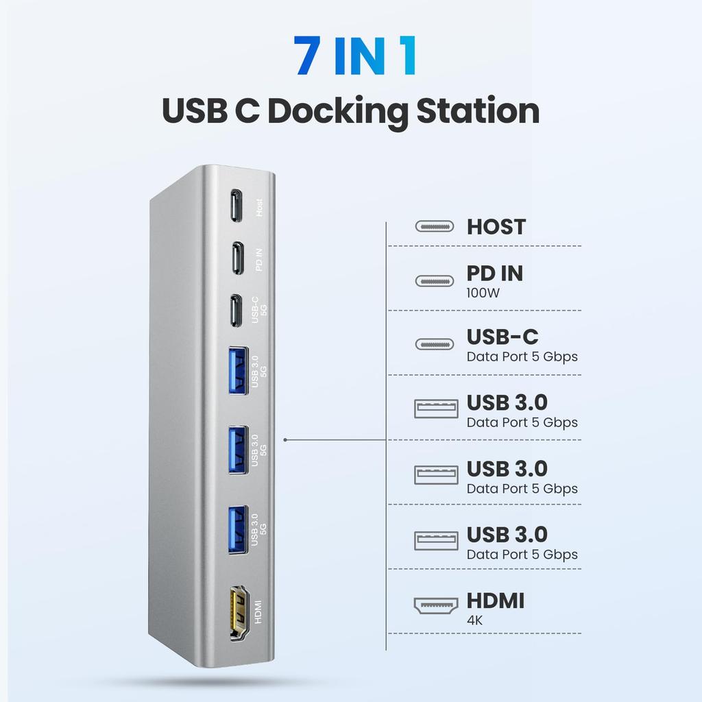 Tounee Laptop Stand with Detachable 100W PD Host Ergonomic Aluminum Laptop Fits Inch and Gray USB-C Hub, Charging, 4K@60Hz HDMI, USB-A & USB-C 3.0