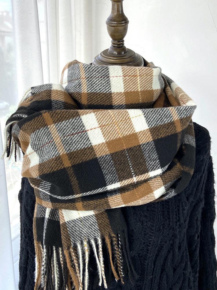 Winter Women Retro Knitted Scarf Headscarf Mujer Lady Men Sweet Preppy Plaid Print Tassel Scarve Foulard Wrap Shawl Korean New