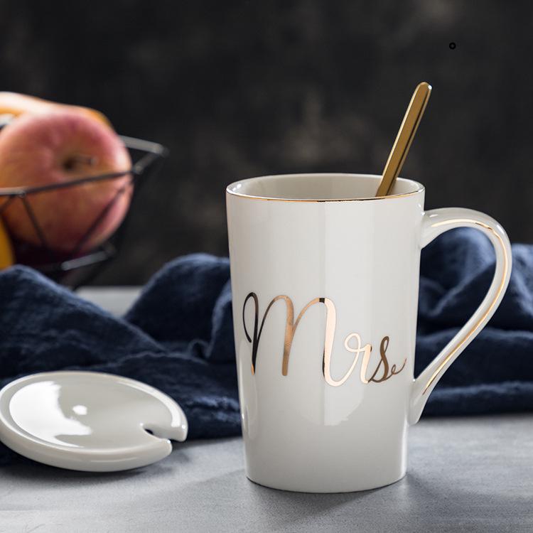 Nordic Gold Rim Large Ceramic Mug Souvenir Gift with Custom Logo 400ML