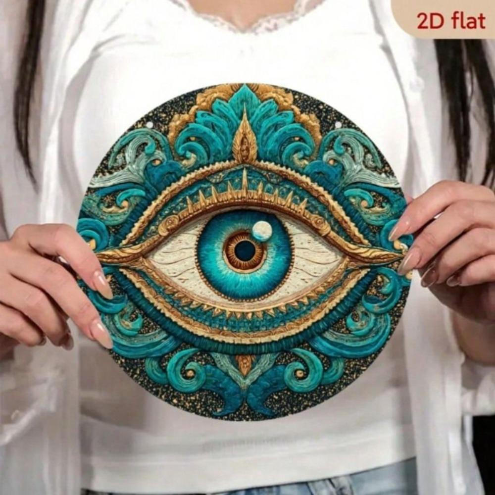 Vintage Round Tin Sign Fatima Hand Eye Protection Wall Art Decor for Home