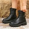 Fashion Leather Side Zipper Short Boots for Women Cross Border Round Toe Thick Soled Belt Buckle Rider Leather Boots
