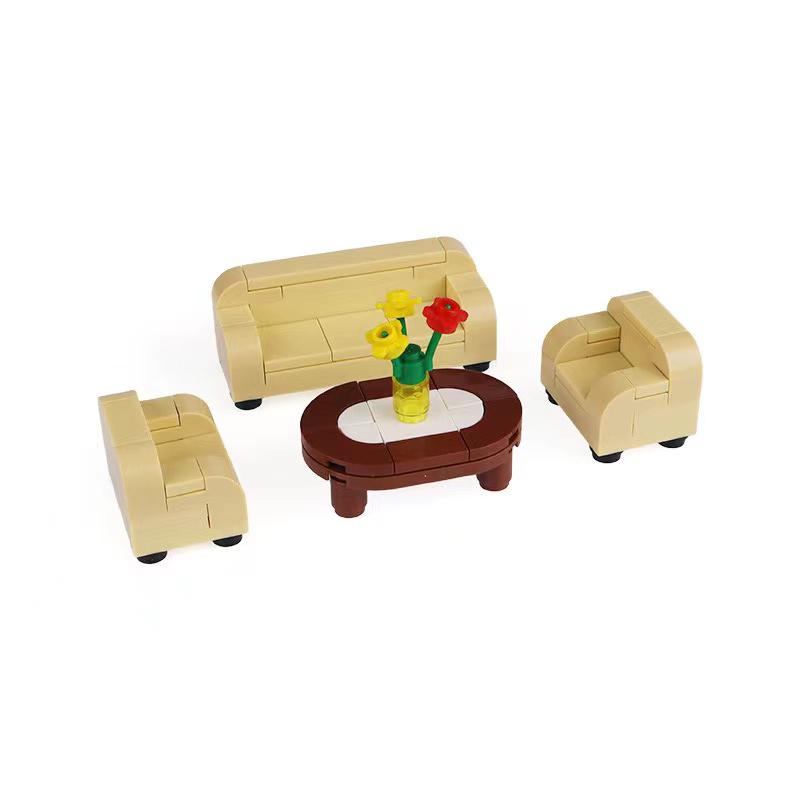 MOC Small Modern Home Particle Sofa TV Cabinet Interior Decoration Furniture DIY Building Blocks