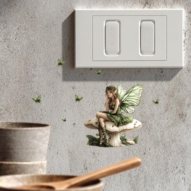 Luminous Green Butterfly Fairy Wall Stickers for Children's Bedroom Switch Decor - PVC Material