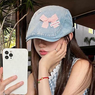 Spring And Autumn Hat Female Sweet Cool Bow Beret Female Literary Cowboy Forward Hat Japanese Retro Bud Hat