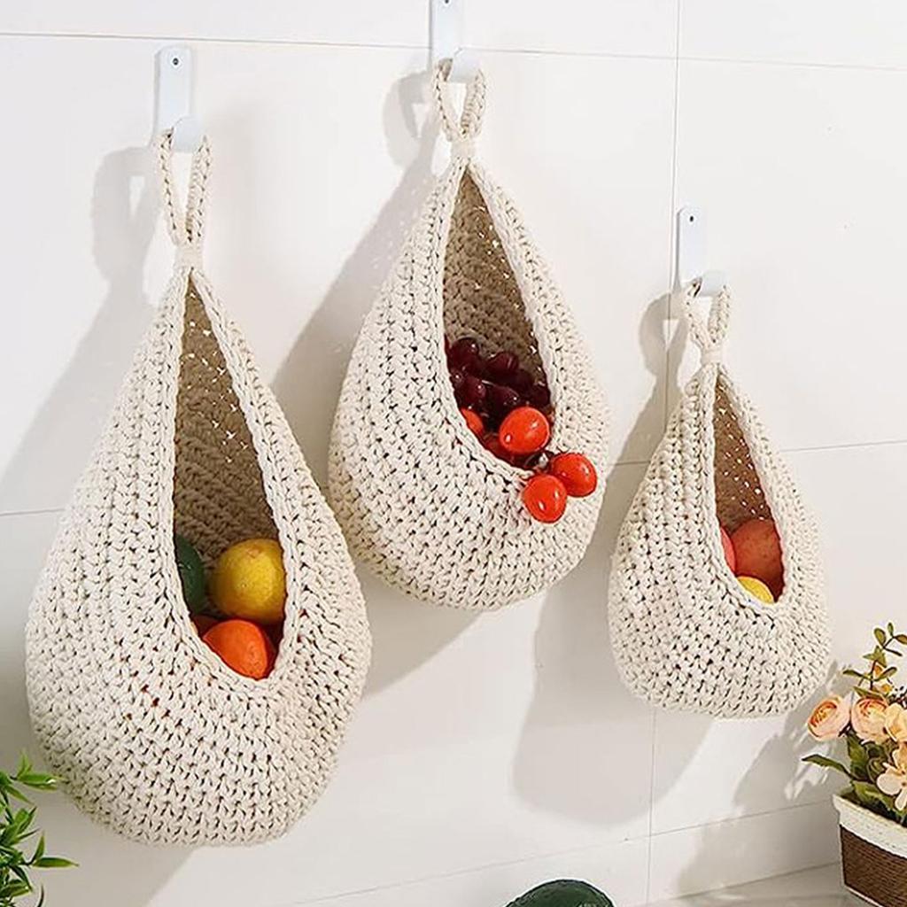Hanging Fruit Basket for Kitchen Teardrop Hanging Baskets Boho Wall Hanging Baskets Handwoven Hanging Plant Basket Decor