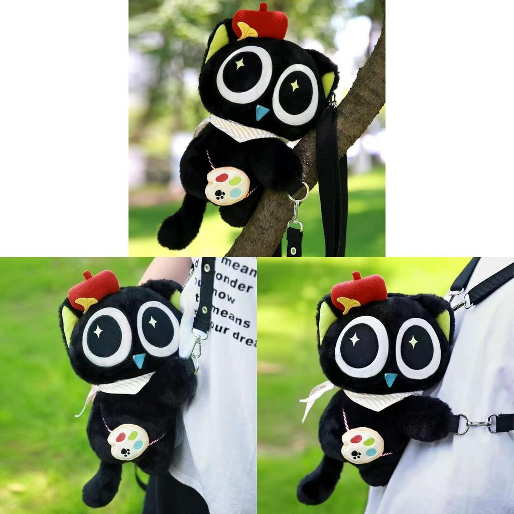 Luo Xiaohei Black Cat Plush Backpack For Girls And Women With Storage And Adjustable Straps