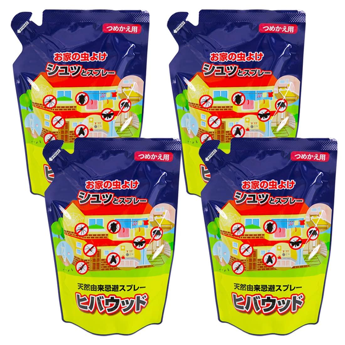 Miyazaki Chemical Hibawood Refill, 4 Bags, Home Insect Repellent Spray, Hinoki Oil, Natural Repellent, Made in Japan