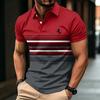 Men's Short Sleeve Polo Shirt Striped Design Button Collar Slim Fit Casual Wear Suitable for Daily and Outdoor Activities