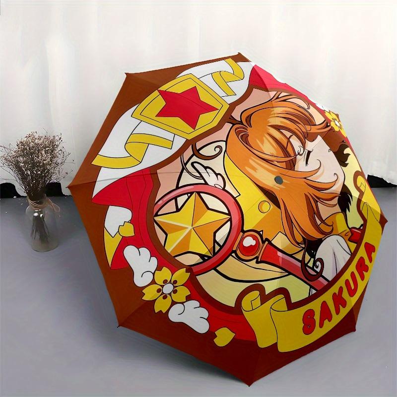 1pc Sakura's Magical Adventure Umbrella with Plastic Handle,Suitable for All Seasons Home Travel Outdoor UmbrellaM1085