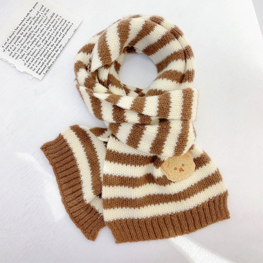 Winter Warm Children's Scarf Cute Bear Neck Cover Cute Striped Knitted Scarf