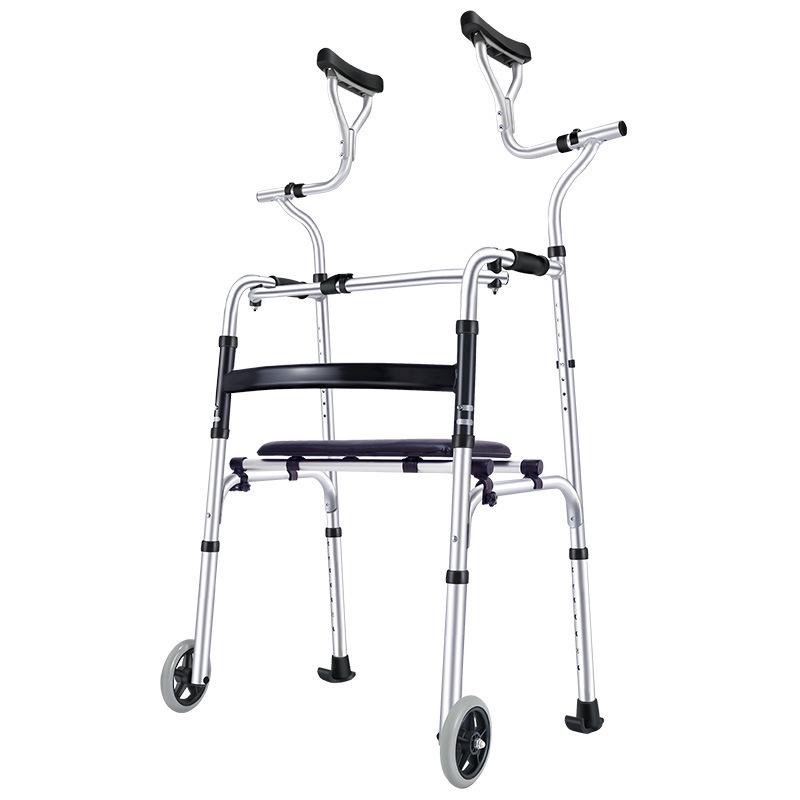 Elderly Walker with Wheeled Trolley and Handrail for Assisted Walking and Lower Limb Training