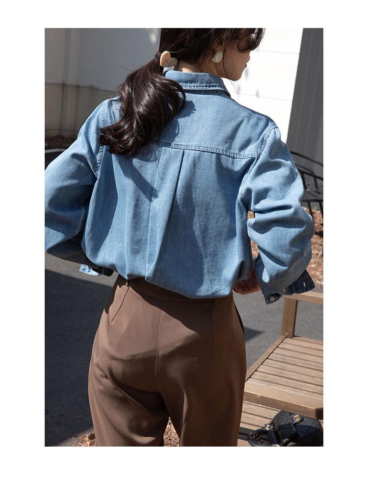 Damska koszula dżinsowa z długim rękawem - Wiosna/Jesień 2025 Retro francuski dopasowany krój