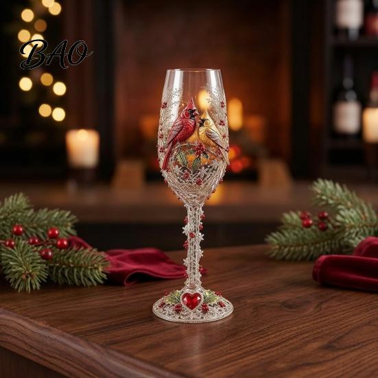 Bird Pattern Juice Glass Hand-painted Wine Glass, And Floral Design Stem Goblet, Artistic Water Goblets Crystal Borosilicate Goblet for Red