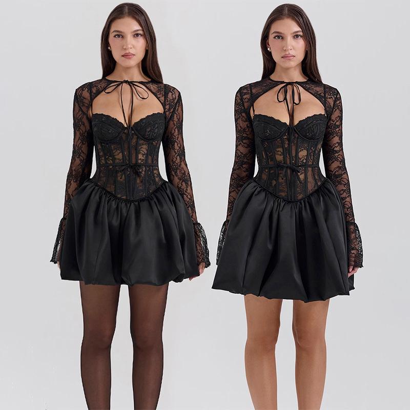 Herbst Prominente Qualität Slim-fit Sexy Spitze Spitze Spitze Spitze EINE Kampagne Kleid Frau