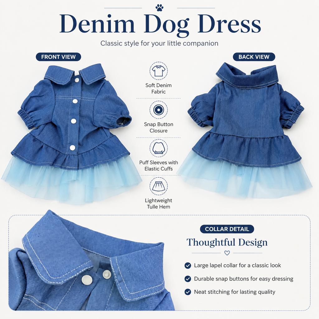 New Dog Dresses Spring Autumn Denim Dress Comfortable Breathable Pomeranian Teddy Small Medium Dogs Pet Clothing