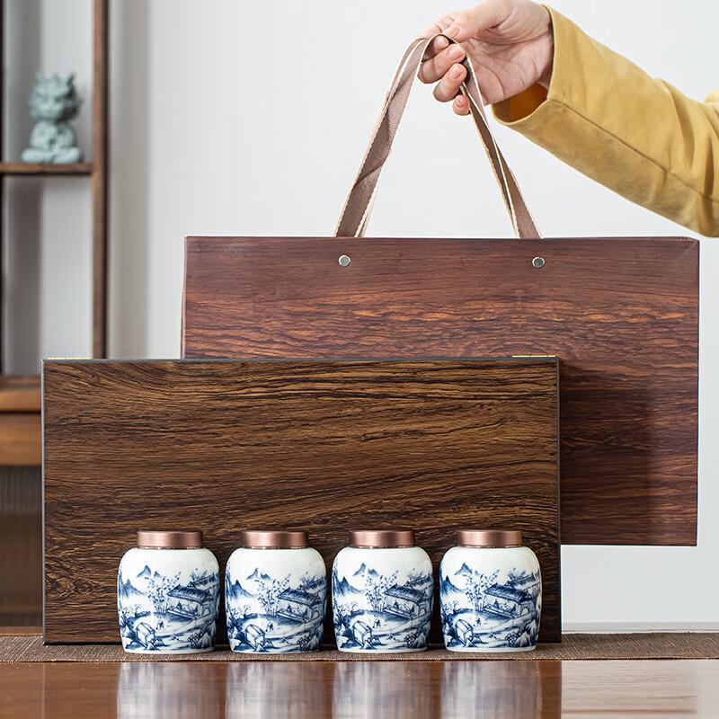 ZISIZ Blue and White Ceramic Tea Canister Gift Set