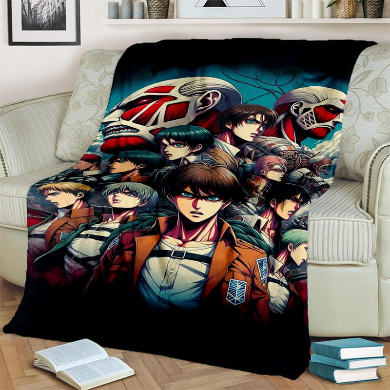 3D Cartoon Attack on Titan Eren Mikasa Anime Blanket,Soft Throw Blanket for Home Bedroom Bed Sofa Travel Picnic Cover Kids Gift