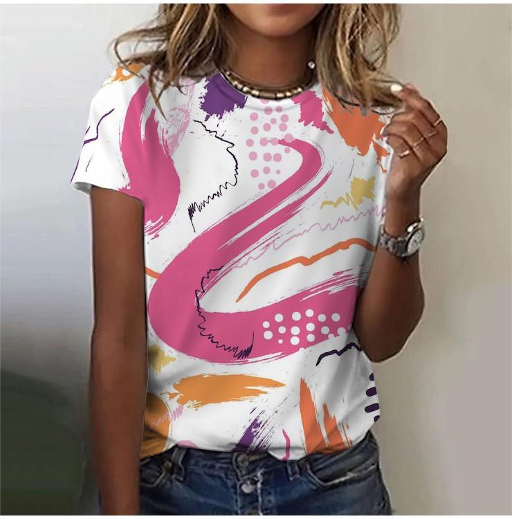 2025 Casual Sports Women's T-shirt Summer New Garden Collar Short Sleeve Geometric Irregular Loose Lightweight Casual